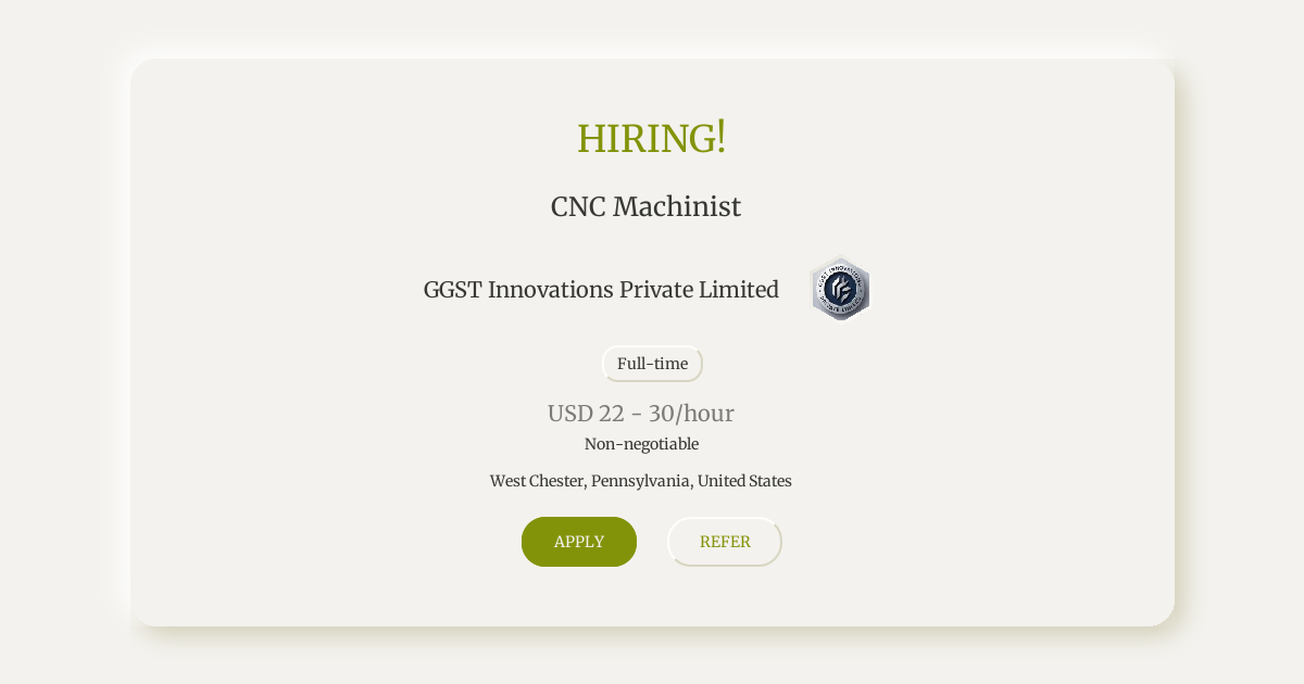 CNC Machinist at GGST Innovations Private Limited | Torre